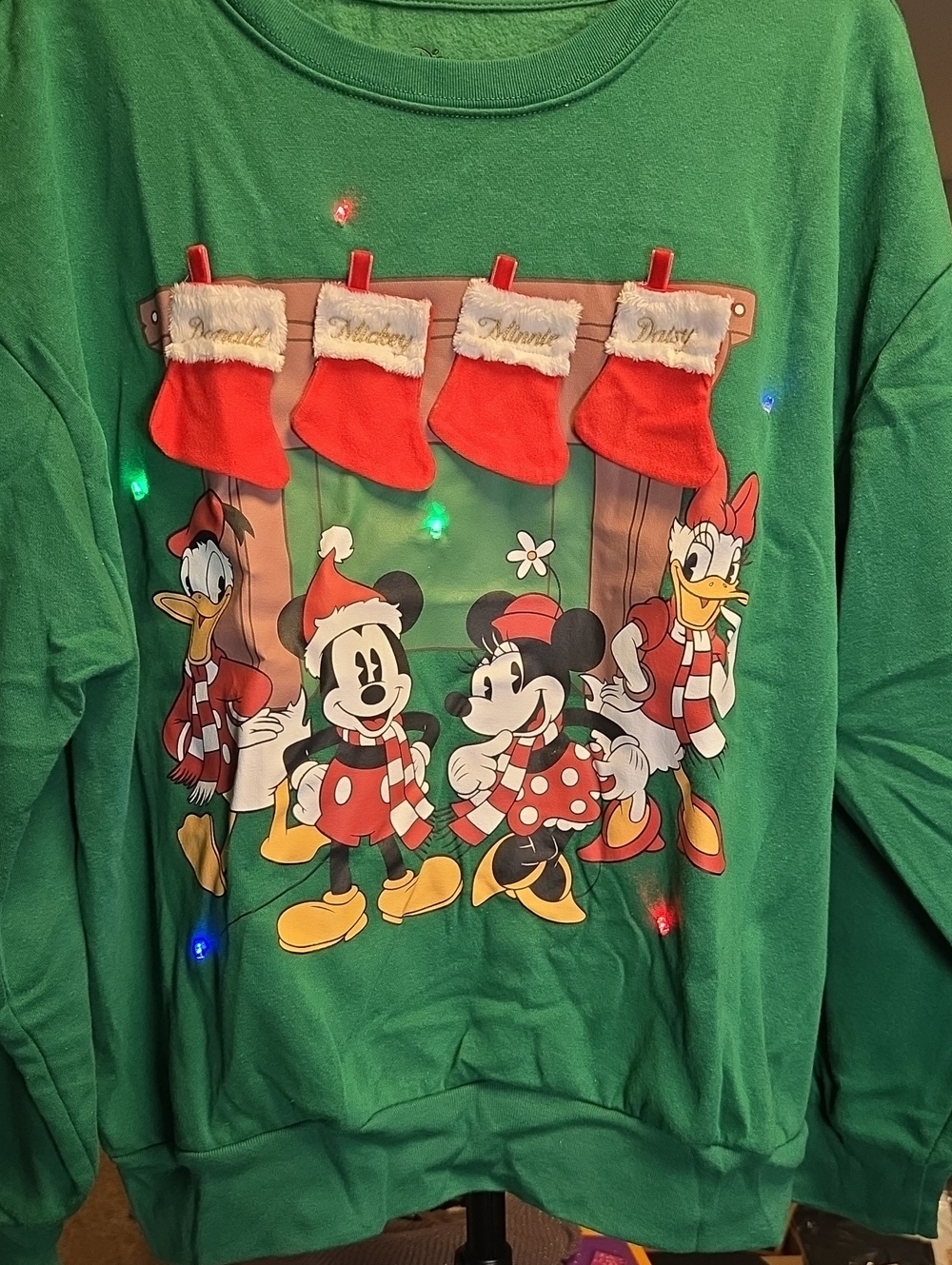 Disney Green Mickey & Friends LED Holiday Crewneck Sweater